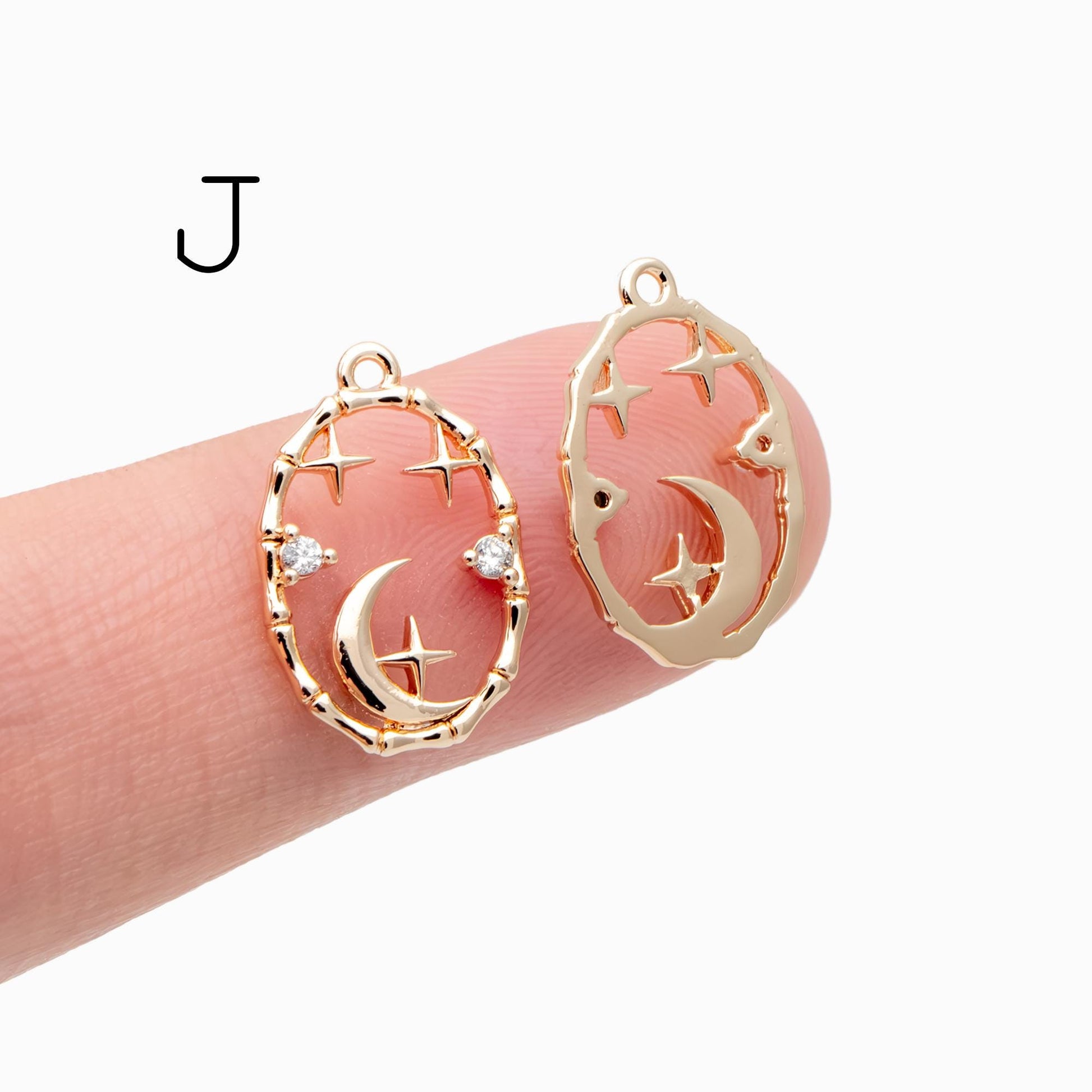 4pcs CZ pave Gold/ Silver Moon Star Charms, 18K Gold/ Rhodium plated Brass Moon Pendants (GB-2433)