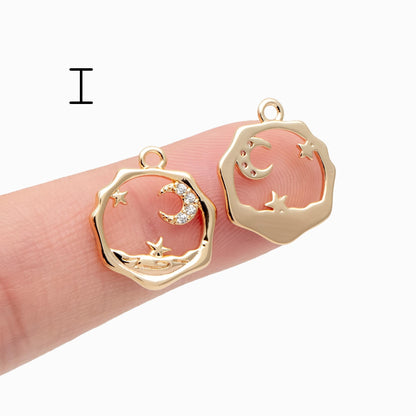 4pcs CZ pave Gold/ Silver Moon Star Charms, 18K Gold/ Rhodium plated Brass Moon Pendants (GB-2433)