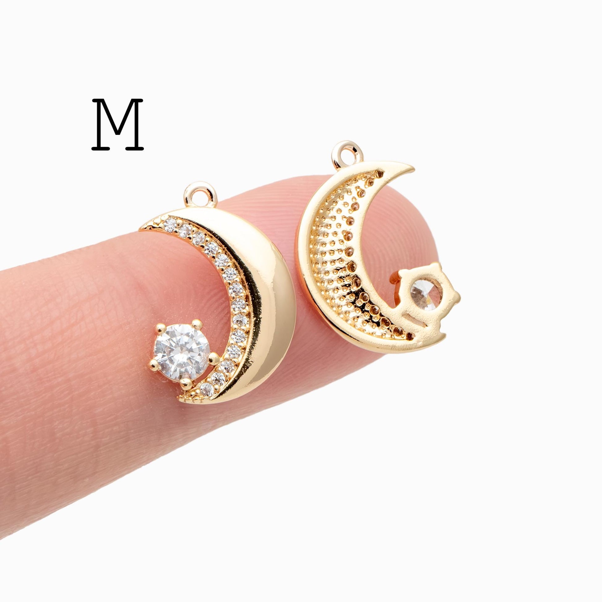 4pcs CZ pave Gold/ Silver Moon Star Charms, 18K Gold/ Rhodium plated Brass Moon Pendants (GB-2433)