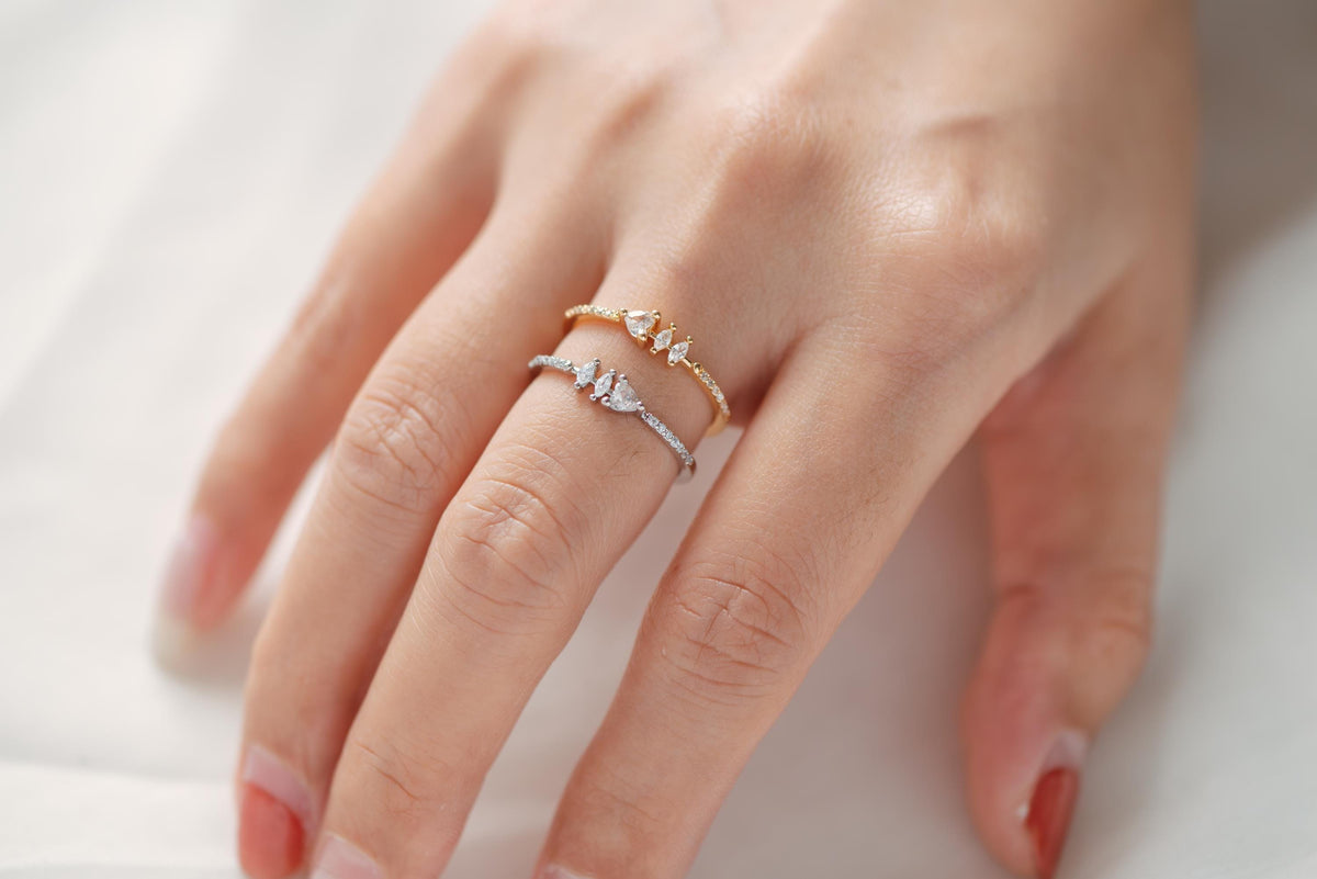 4pcs CZ Pave Gold/ Silver Heart Ring, Dainty Rings, Adjustable Ring, Statement Ring (#JZ-004)