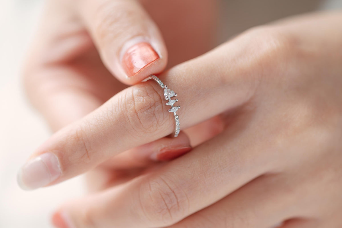 4pcs CZ Pave Gold/ Silver Heart Ring, Dainty Rings, Adjustable Ring, Statement Ring (#JZ-004)
