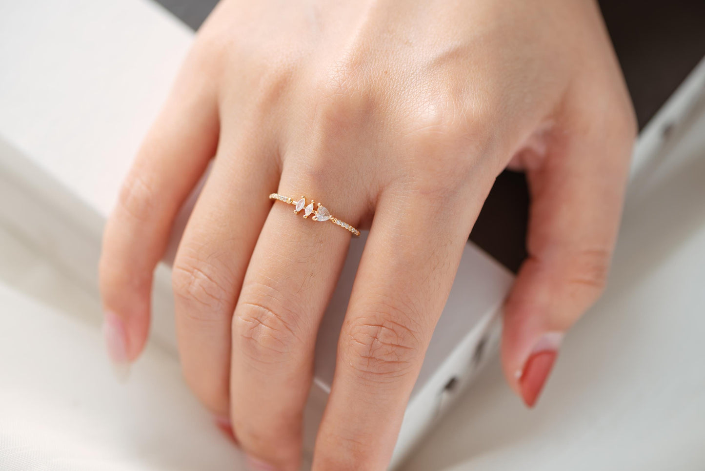 4pcs CZ Pave Gold/ Silver Heart Ring, Dainty Rings, Adjustable Ring, Statement Ring (#JZ-004)