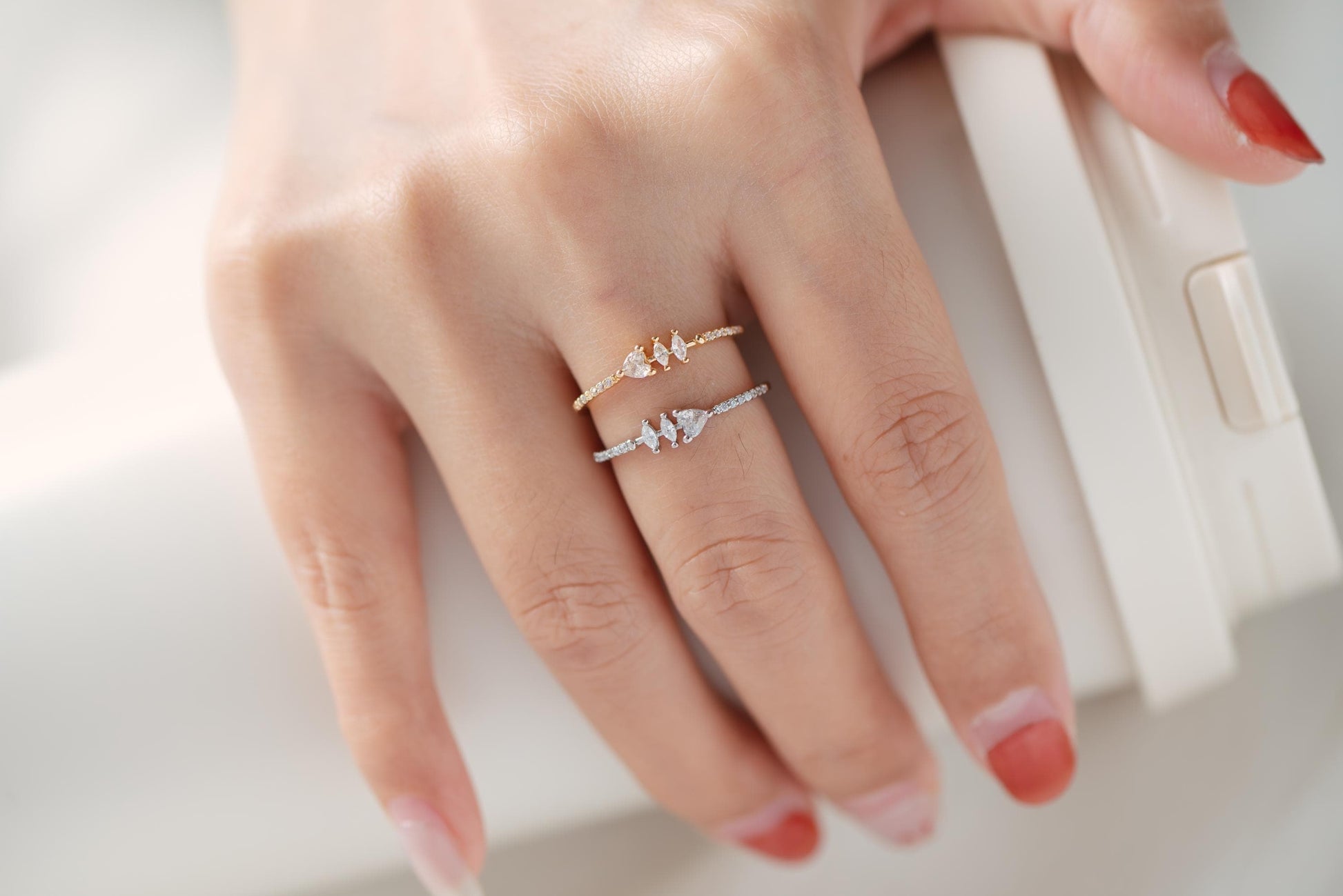 4pcs CZ Pave Gold/ Silver Heart Ring, Dainty Rings, Adjustable Ring, Statement Ring (#JZ-004)