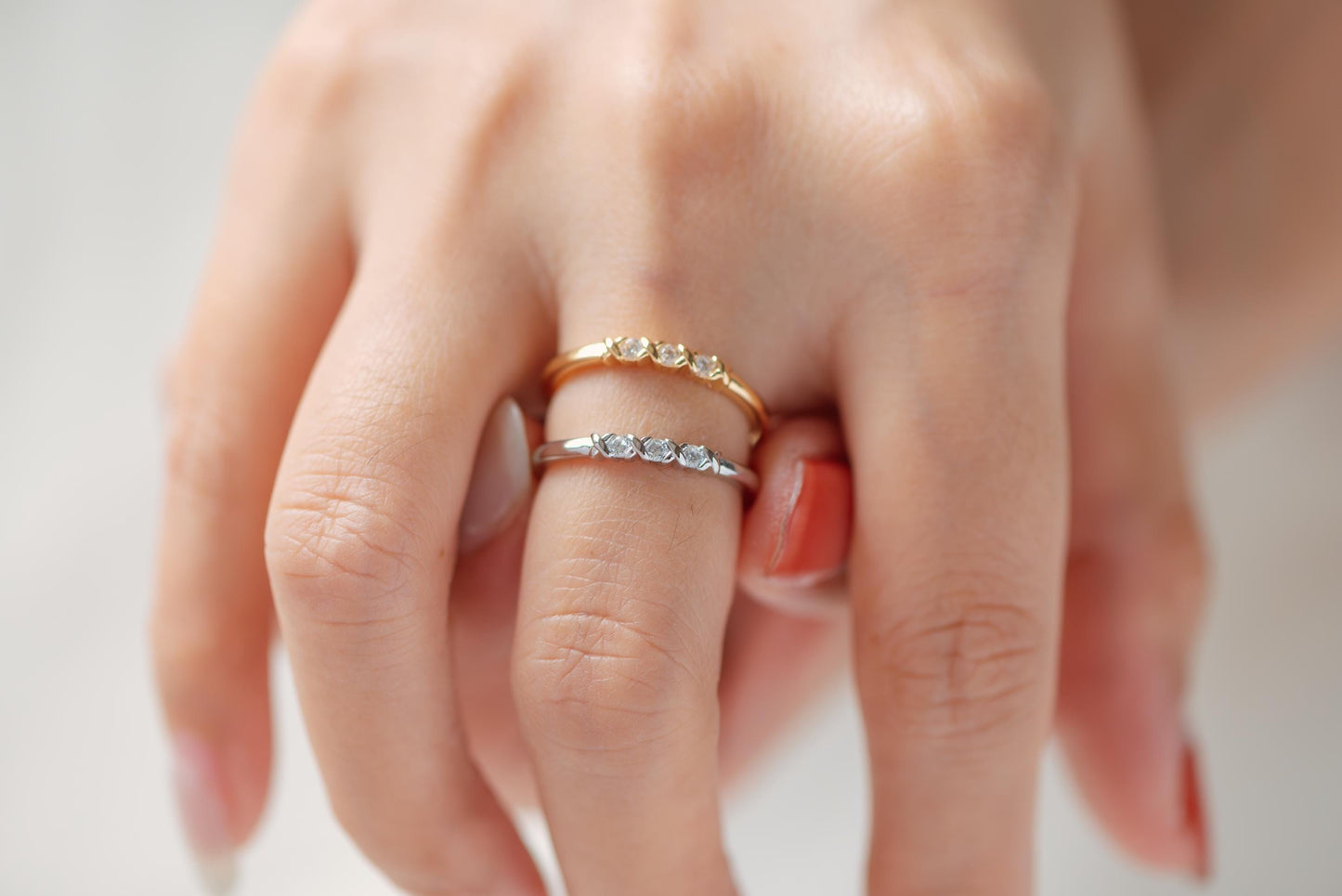 4pcs CZ Pave Gold/ Silver Minimalist Ring, Dainty Ring, Thin Ring, Stackable Ring (#JZ-005)