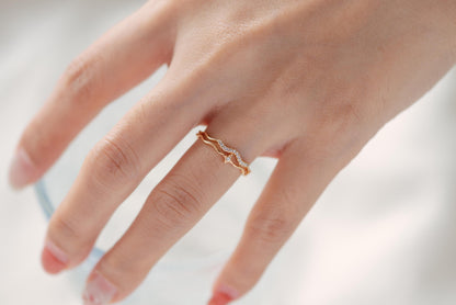 4pcs CZ Pave Gold/ Silver Cross Star Ring, Double Band Ring, Adjustable Ring, Minimalist Ring, Open Ring (JZ-010)