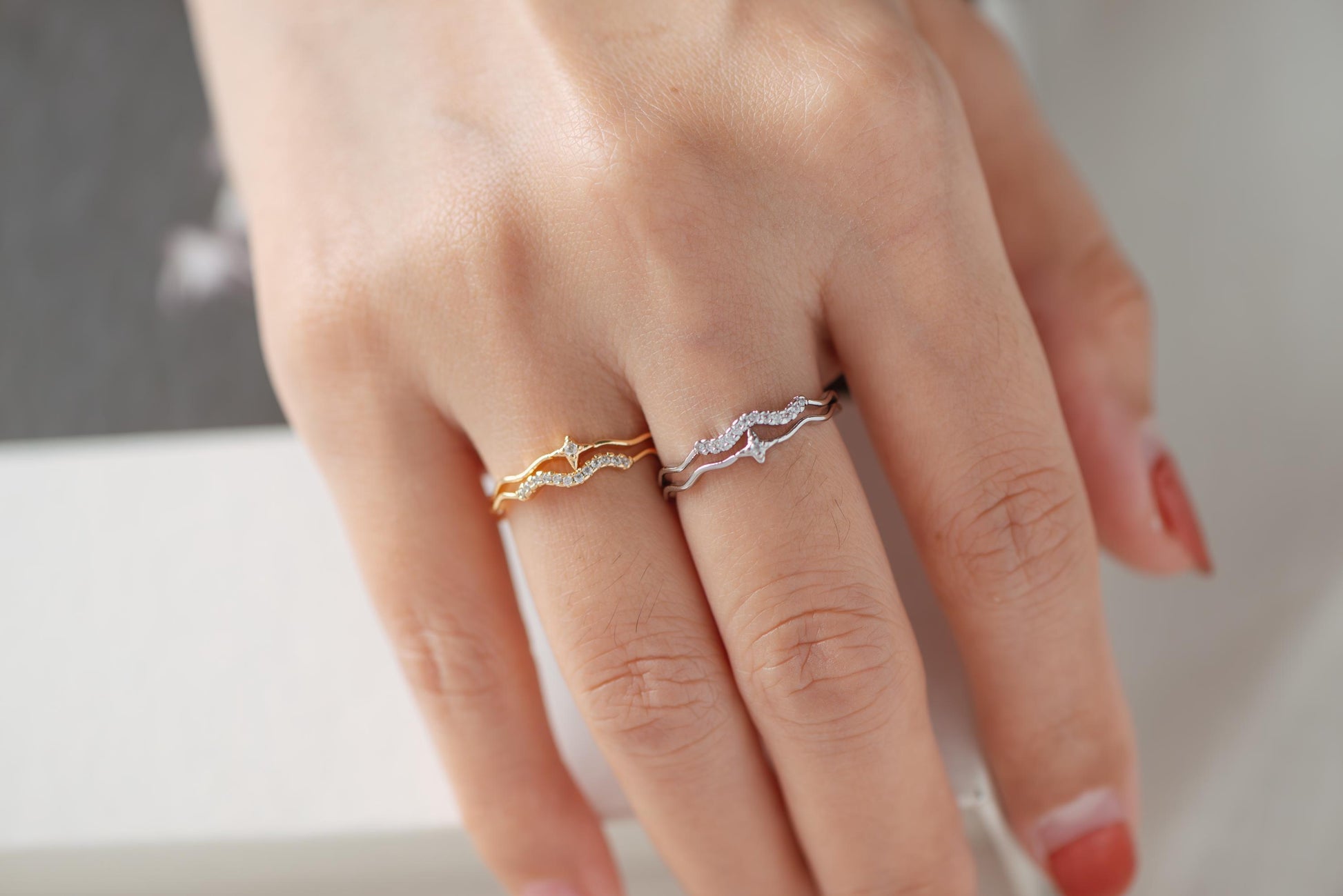 4pcs CZ Pave Gold/ Silver Cross Star Ring, Double Band Ring, Adjustable Ring, Minimalist Ring, Open Ring (JZ-010)