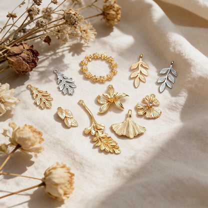 10pcs Gold/ Silver Tone Leaf Charms, Real Gold/ Rhodium plated Brass, Leaf Earring Pendants (GB-214)