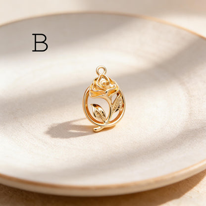 4pcs Gold/ Silver Tone Flower Leaf Charms , 18K Gold/ Rhodium plated Brass, Dainty Earring Pendants (GB-3118)