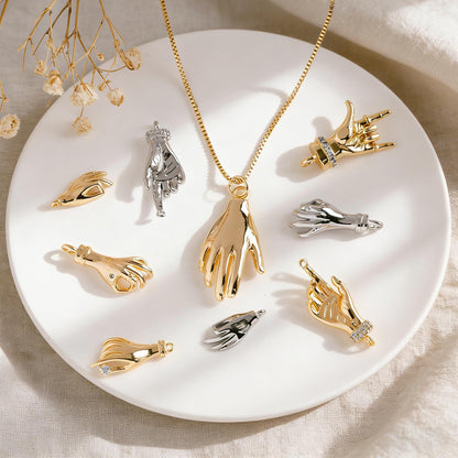 4pcs Gold/ Silver Hand Charms, Gold/ Rhodium plated Brass, DIY Jewelry Making Supplies (GB-4156)