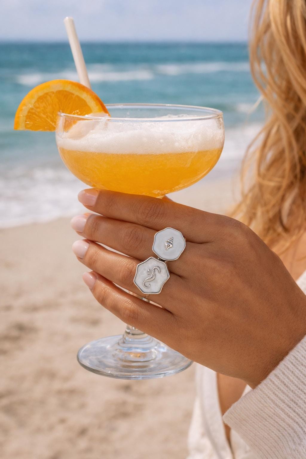 4pcs Gold/ Silver Tone Enamel Ocean Ring, Dainty Rings, Adjustable Ring, Open Band Statement Ring (#JZ-032)