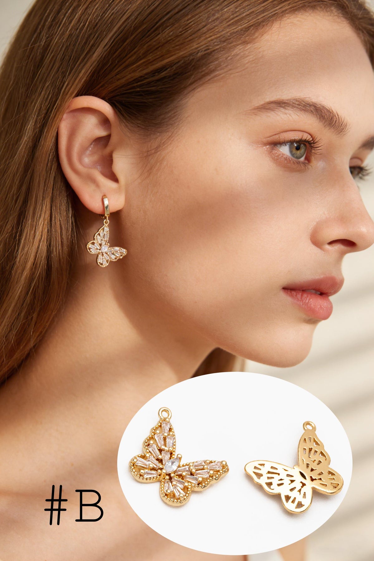 4pcs Delicate Butterfly Charms for Jewelry Making, Gold plated Butterfly Pendants (GB-3561)