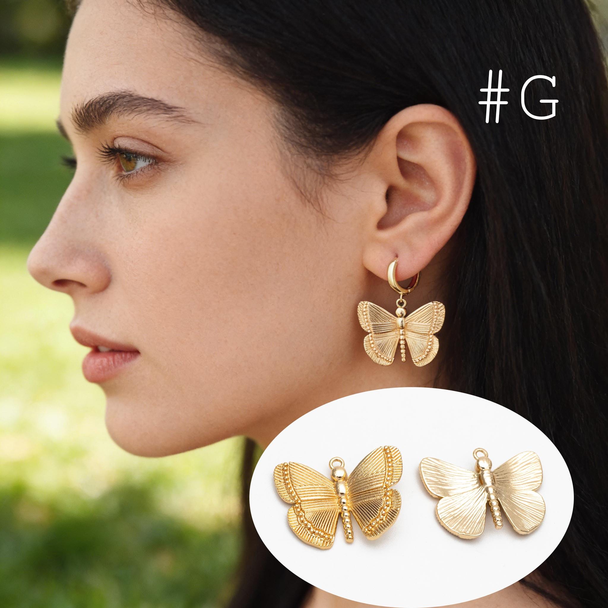 4pcs Delicate Butterfly Charms for Jewelry Making, Gold plated Butterfly Pendants (GB-3561)