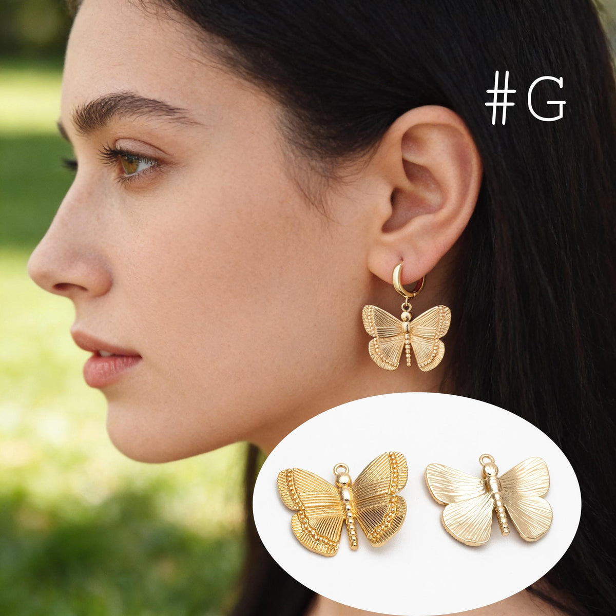 4pcs Delicate Butterfly Charms for Jewelry Making, Gold plated Butterfly Pendants (GB-3561)
