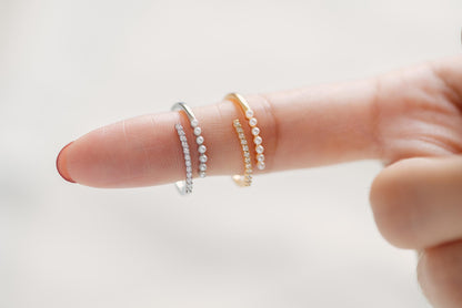 4pcs CZ Pave Finger Ring, Faux Pearl Ring, Gold/ Rhodium plated Brass, Gift for Her, Dainty Ring, Adjustable Ring (#JZ-016-A)