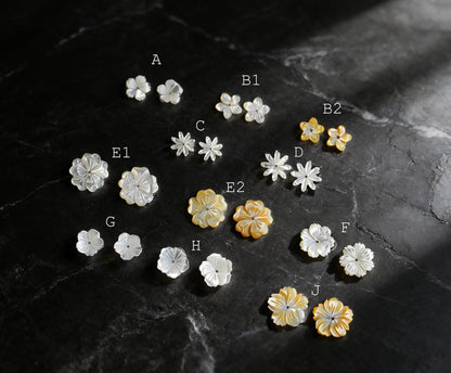 10pcs Shell Flower Cabochons for Jewelry Making, Carved Mother of Pearl Flowers, Bridal Hair Accessories DIY Supplies (BK-001)