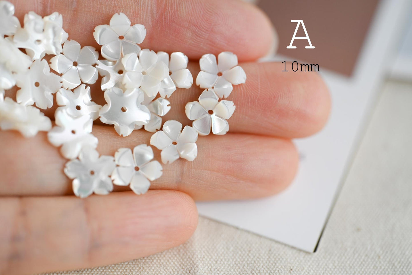 10pcs Shell Flower Cabochons for Jewelry Making, Carved Mother of Pearl Flowers, Bridal Hair Accessories DIY Supplies (BK-001)