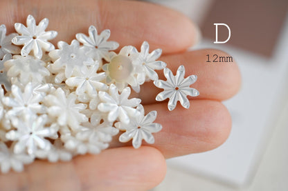 10pcs Shell Flower Cabochons for Jewelry Making, Carved Mother of Pearl Flowers, Bridal Hair Accessories DIY Supplies (BK-001)
