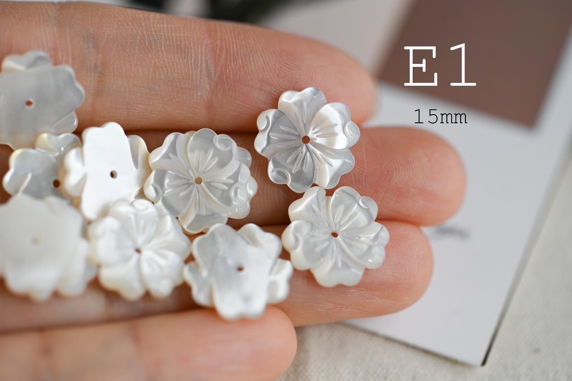 10pcs Shell Flower Cabochons for Jewelry Making, Carved Mother of Pearl Flowers, Bridal Hair Accessories DIY Supplies (BK-001)