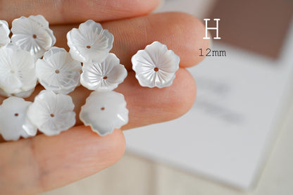 10pcs Shell Flower Cabochons for Jewelry Making, Carved Mother of Pearl Flowers, Bridal Hair Accessories DIY Supplies (BK-001)
