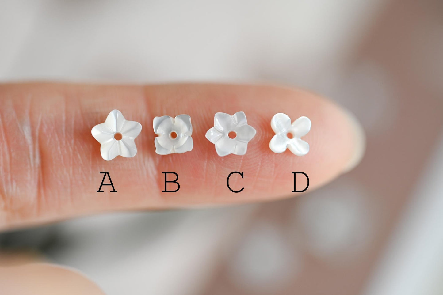 10pcs Mini Shell Flower Beads 6mm, Mother of Pearl Tiny Floral Cabochons, Bridal DIY Accessories Bulk (BK-002)