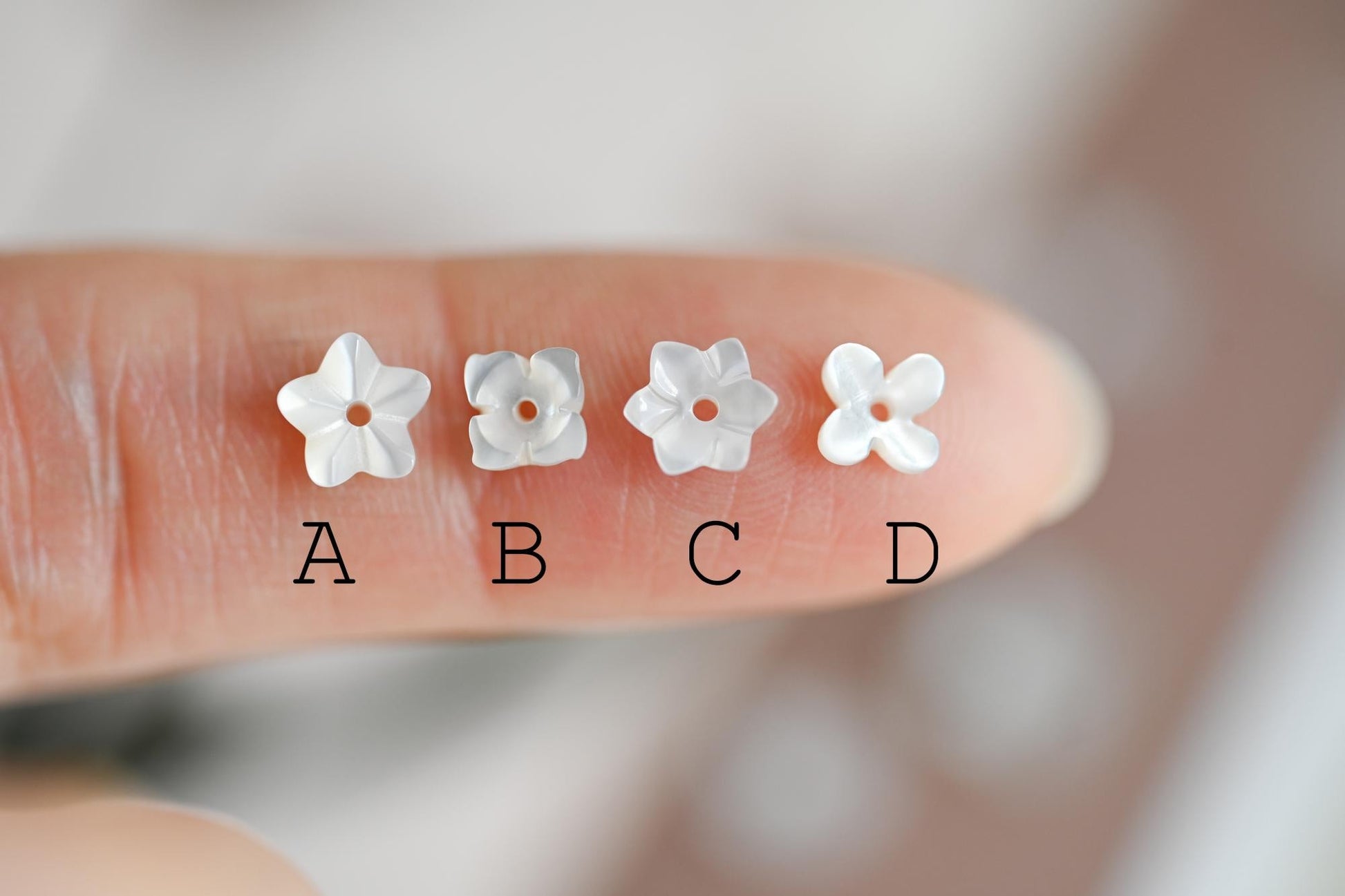 10pcs Mini Shell Flower Beads 6mm, Mother of Pearl Tiny Floral Cabochons, Bridal DIY Accessories Bulk (BK-002)
