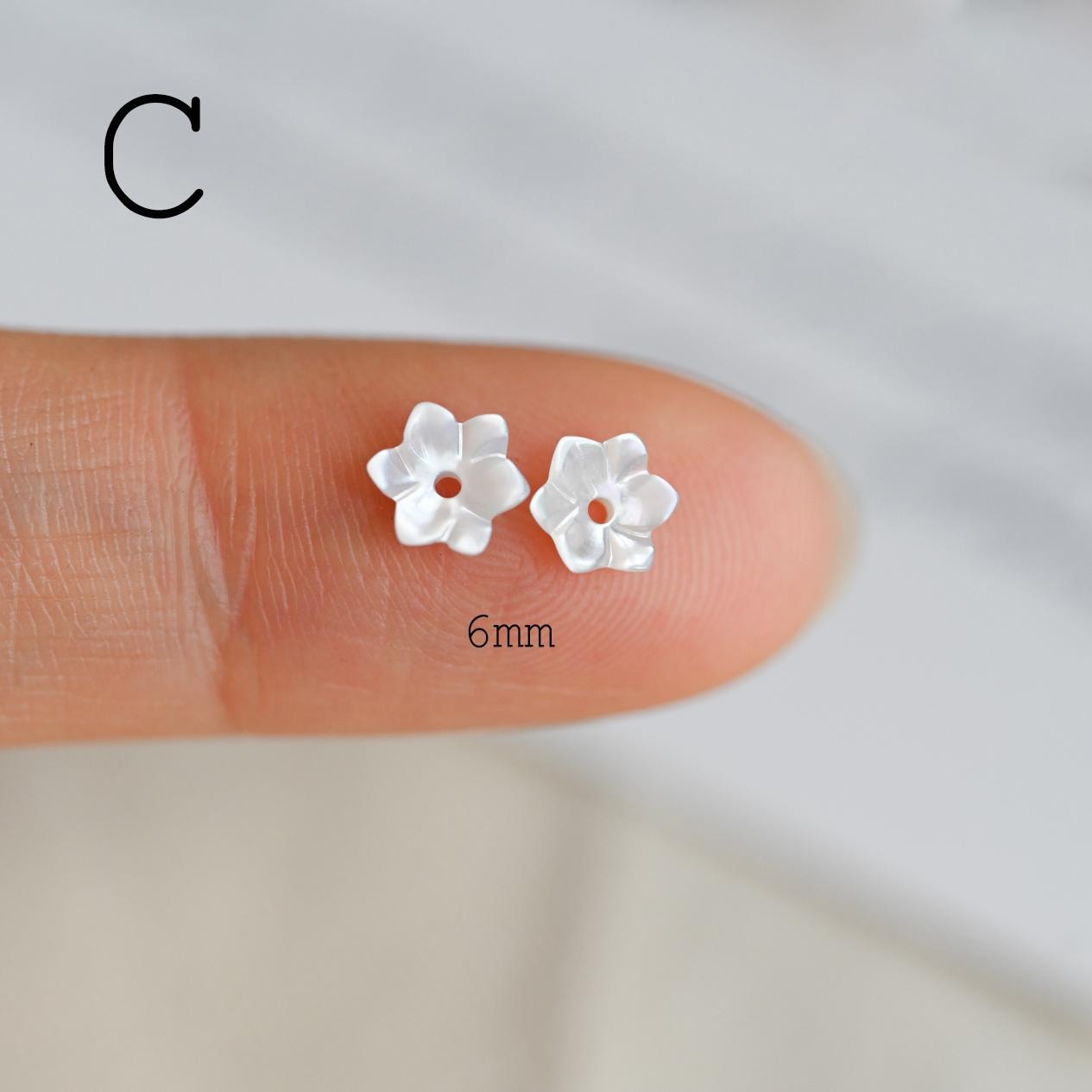 10pcs Mini Shell Flower Beads 6mm, Mother of Pearl Tiny Floral Cabochons, Bridal DIY Accessories Bulk (BK-002)