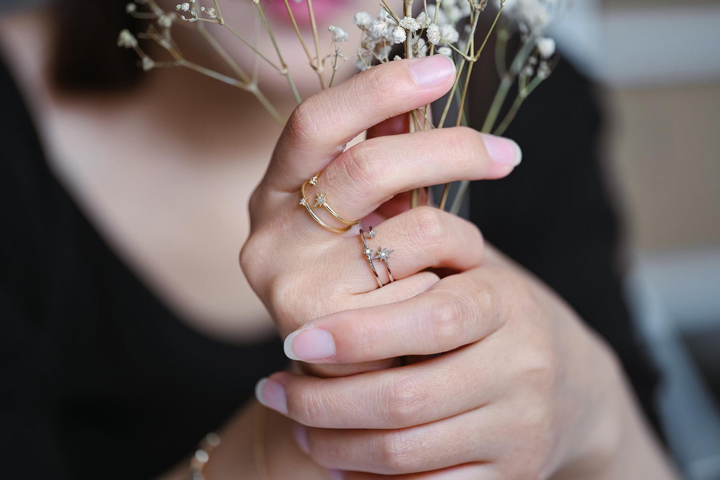 4pcs CZ Pave Gold/ Silver Moon Star Ring, Celestial Ring, Dainty Rings, Adjustable Ring (#JZ-017)