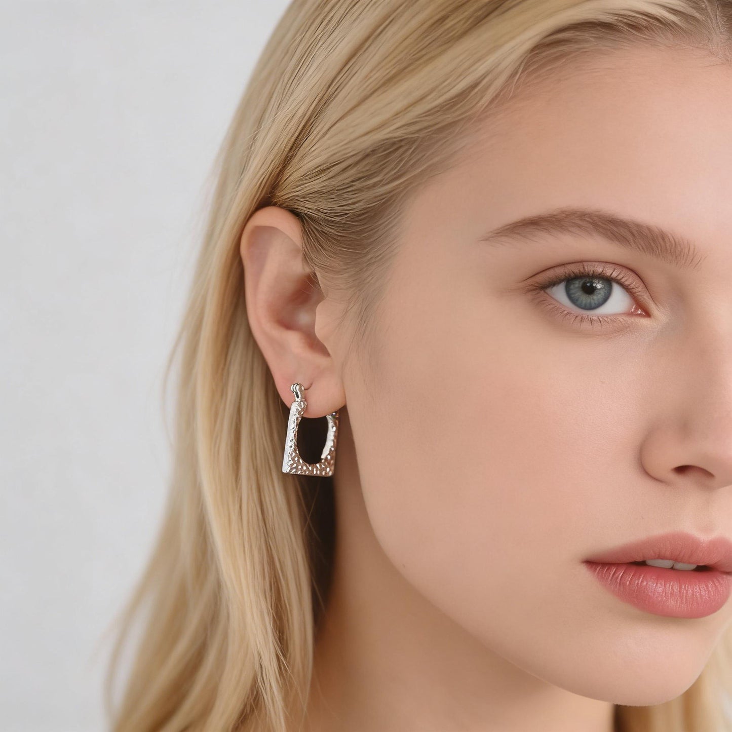 4pcs Gold/ Silver Tone Rectangle Earrings, 18K Gold/ Rhodium plated Brass, Hammered Hoop Earrings (#GB-4485)