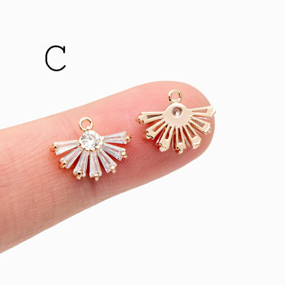 4pcs CZ Pave Gold Fan Shaped Charm , 18K Gold plated on Brass (GB-853)