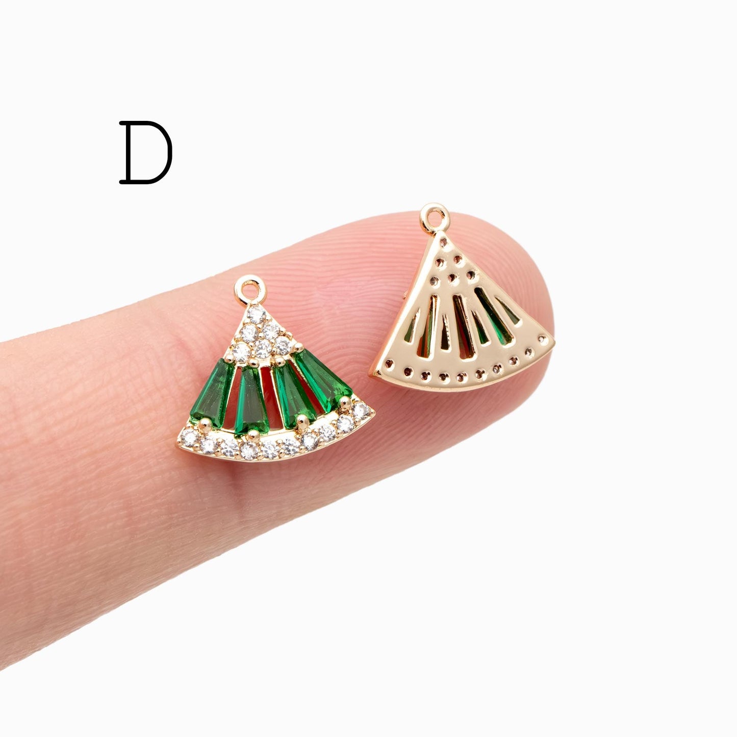 4pcs CZ Pave Gold Fan Shaped Charm , 18K Gold plated on Brass (GB-853)