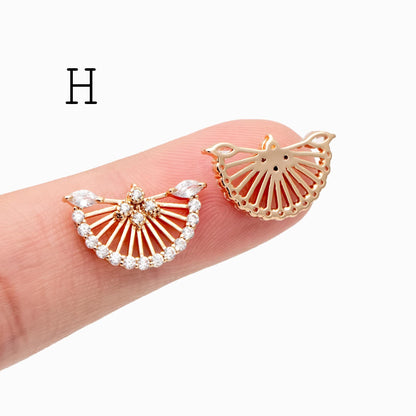 4pcs CZ Pave Gold Fan Shaped Charm , 18K Gold plated on Brass (GB-853)
