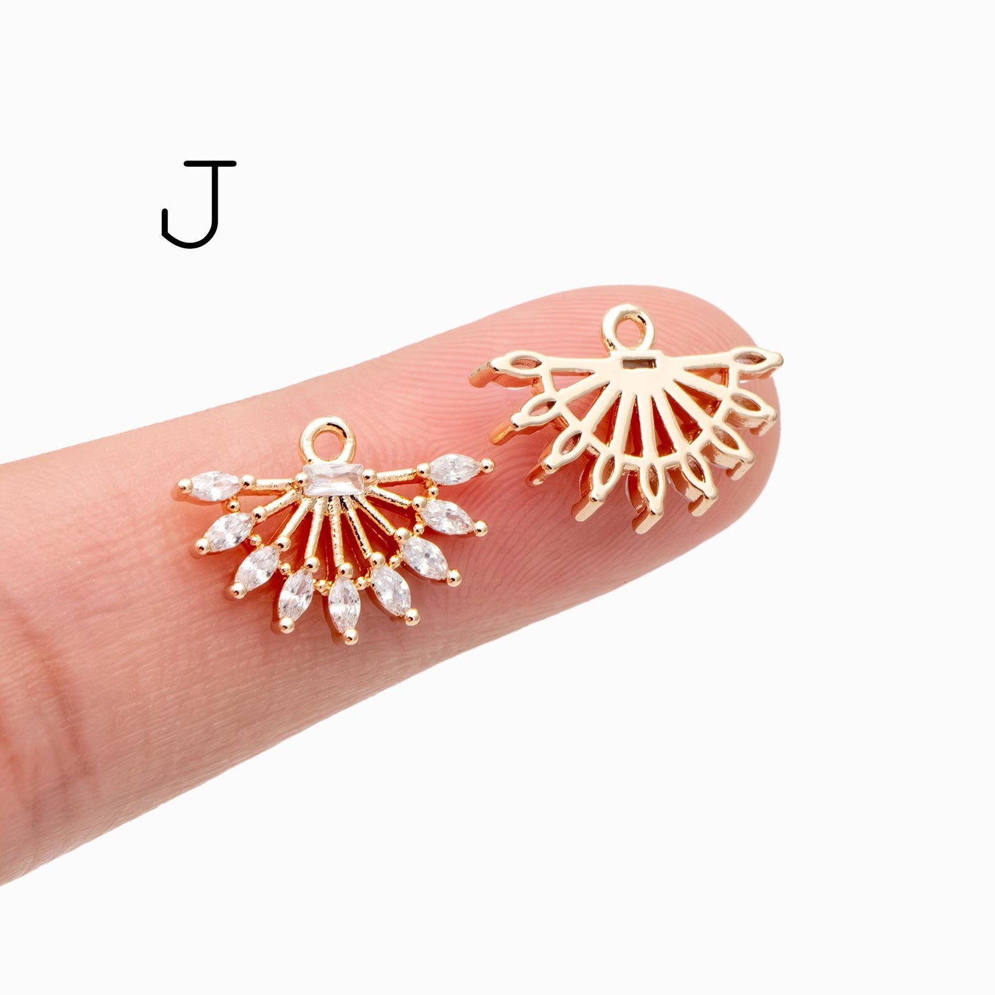4pcs CZ Pave Gold Fan Shaped Charm , 18K Gold plated on Brass (GB-853)