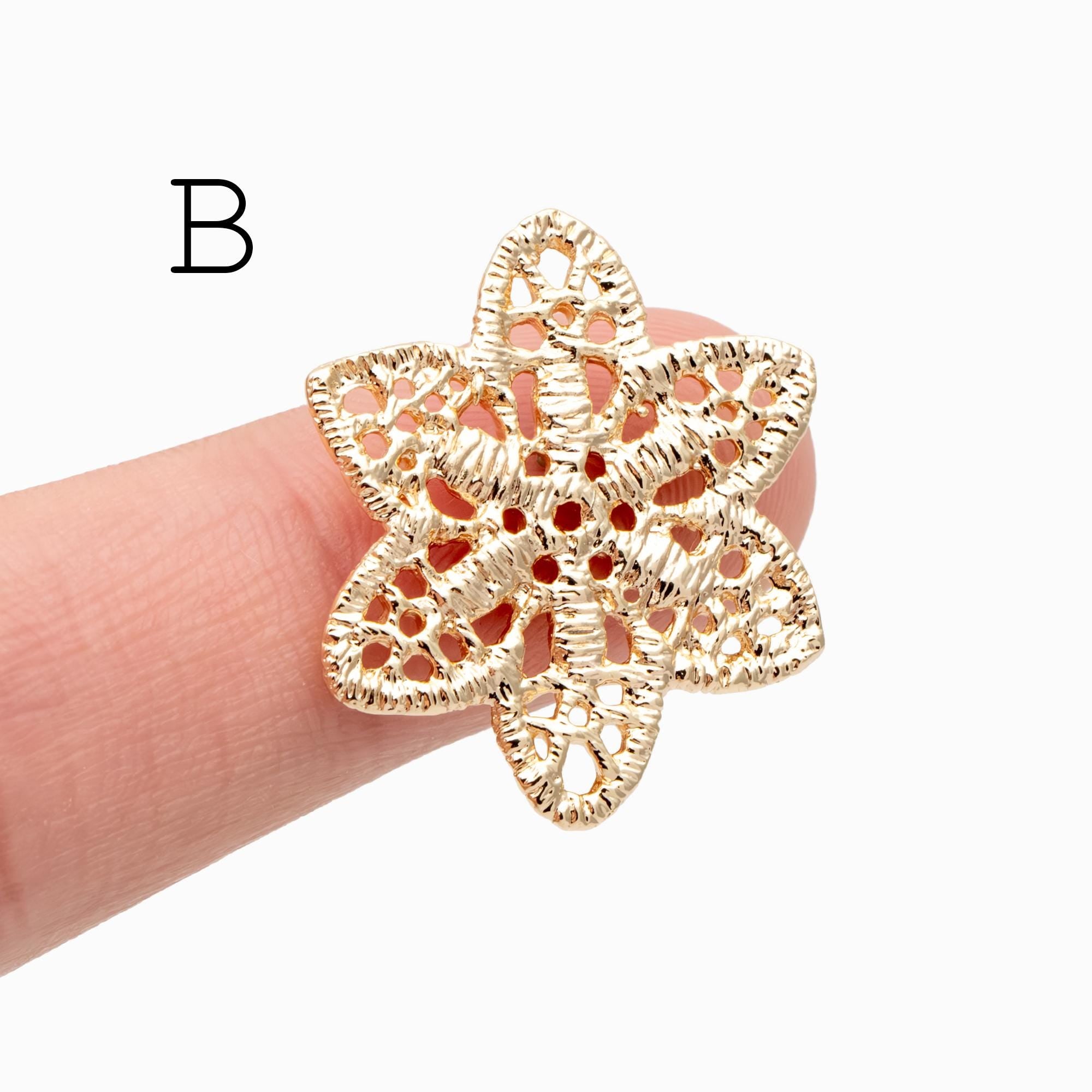 10pcs Gold plated Brass Filigree Charm Pendants, Earring Findings, Jewelry Making, Diy Material, Jewelry Supplies (GB-890)