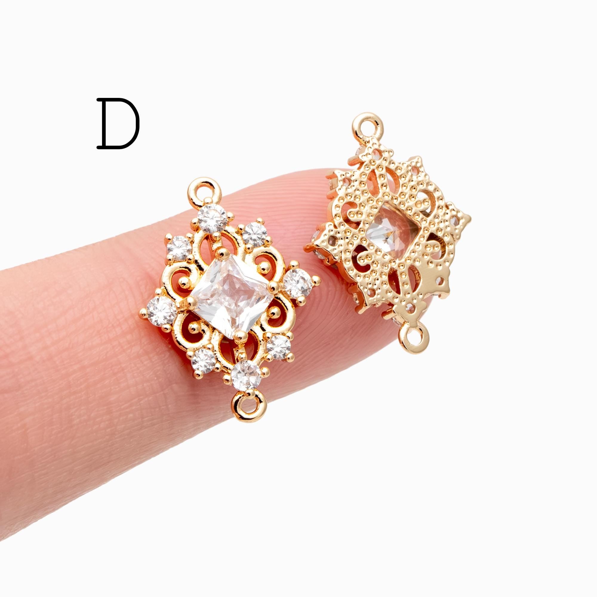 4pcs CZ Pave Gold Geometric Charm Connector, Real Gold plated Brass, Dainty Earring Connector (GB-2535)