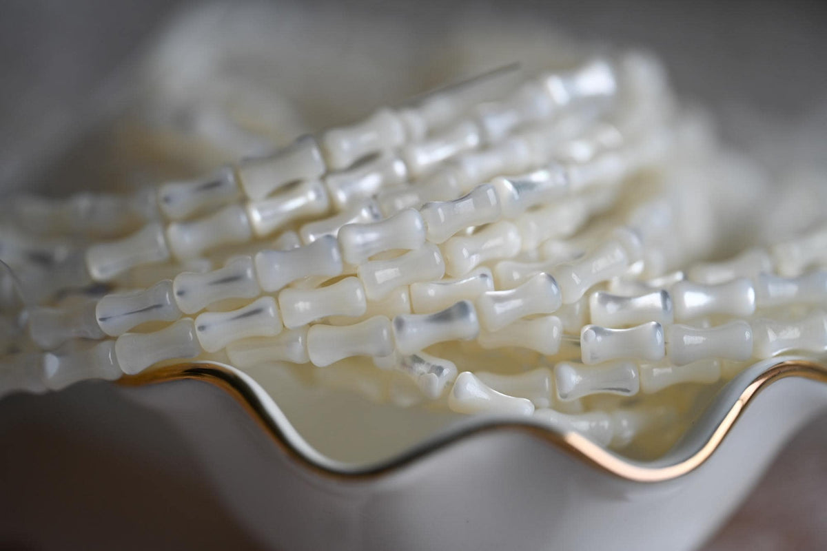 White Mother of Pearl Shell Tube Beads 8x4mm, Top Drilled Bar MOP beads -(BK-009) Full strand