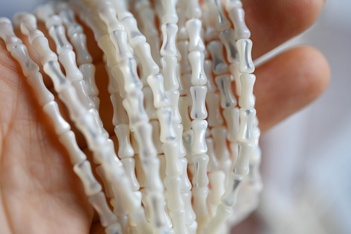 White Mother of Pearl Shell Tube Beads 8x4mm, Top Drilled Bar MOP beads -(BK-009) Full strand