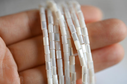 1 full strand, MOP Shell Stick beads, White Mother of Pearl Tube, Top Drilled Through, Multi Size -(BK-010)