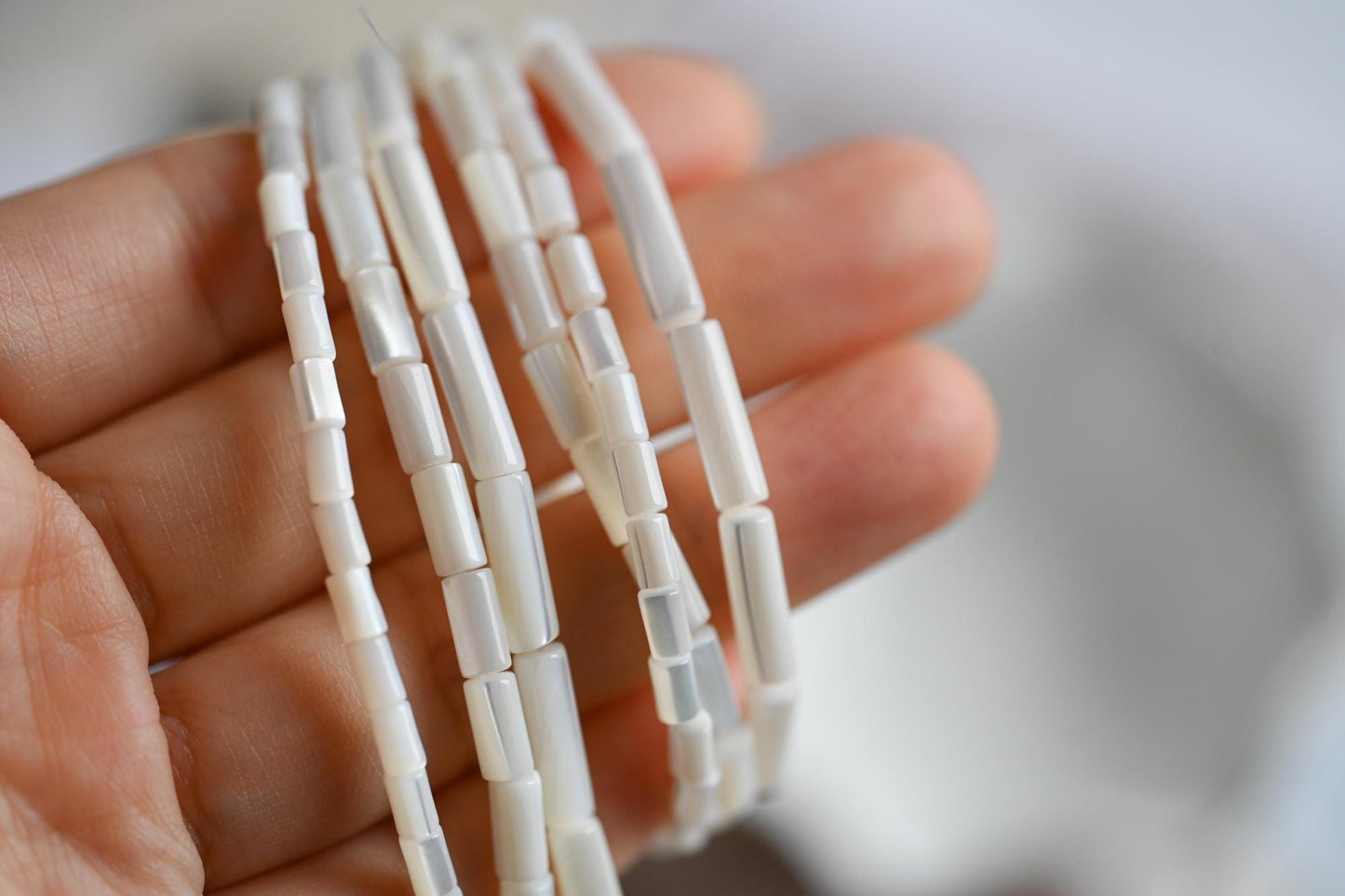 1 full strand, MOP Shell Stick beads, White Mother of Pearl Tube, Top Drilled Through, Multi Size -(BK-010)
