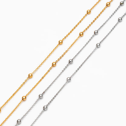 Silver tone Satellite Chains, 1.2mm Chain with 3mm Round Beads, Rhodium plated Brass Beaded Cable Chain (#LK-225-2)/ 1 Meter=3.3 ft
