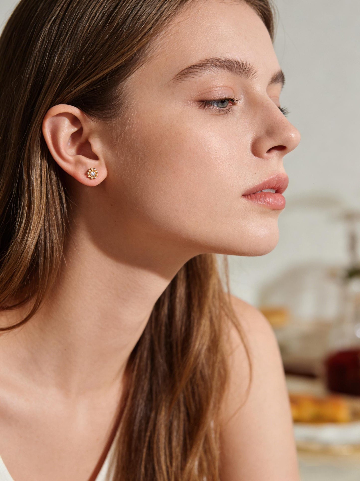 10pcs CZ Pave Geometric Earrings , Gold Plated Brass Dainty Stud Earrings (GB-3526)