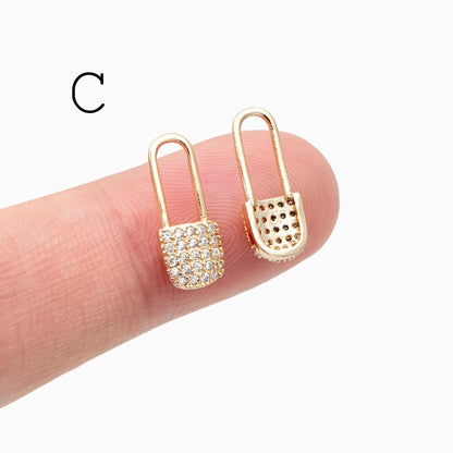 4pcs CZ Pave Gold/ Silver Tone Lock Charms, Real Gold/ Rhodium plated Brass, Mini Lock Pendants (GB-751)