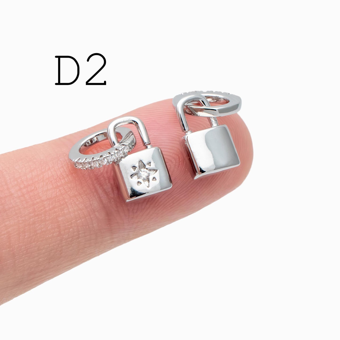 4pcs CZ Pave Gold/ Silver Tone Lock Charms, Real Gold/ Rhodium plated Brass, Mini Lock Pendants (GB-751)