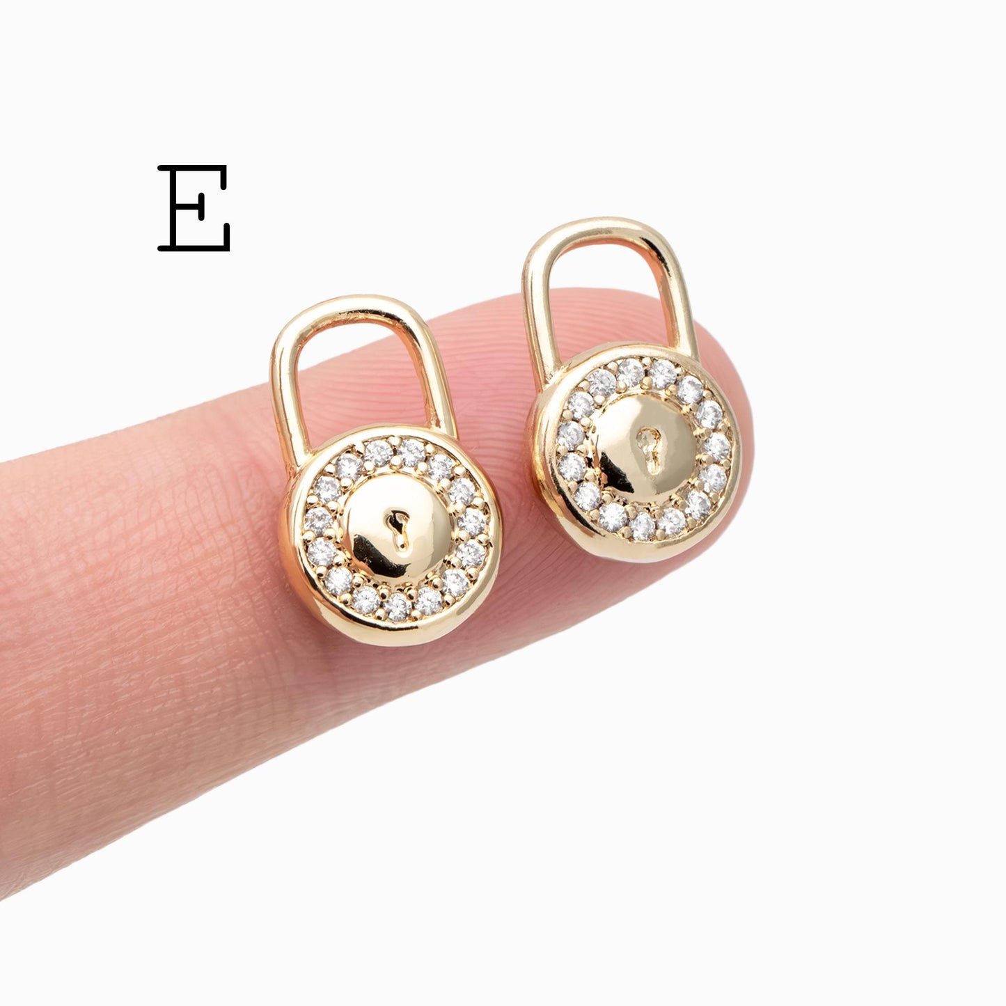 4pcs CZ Pave Gold/ Silver Tone Lock Charms, Real Gold/ Rhodium plated Brass, Mini Lock Pendants (GB-751)