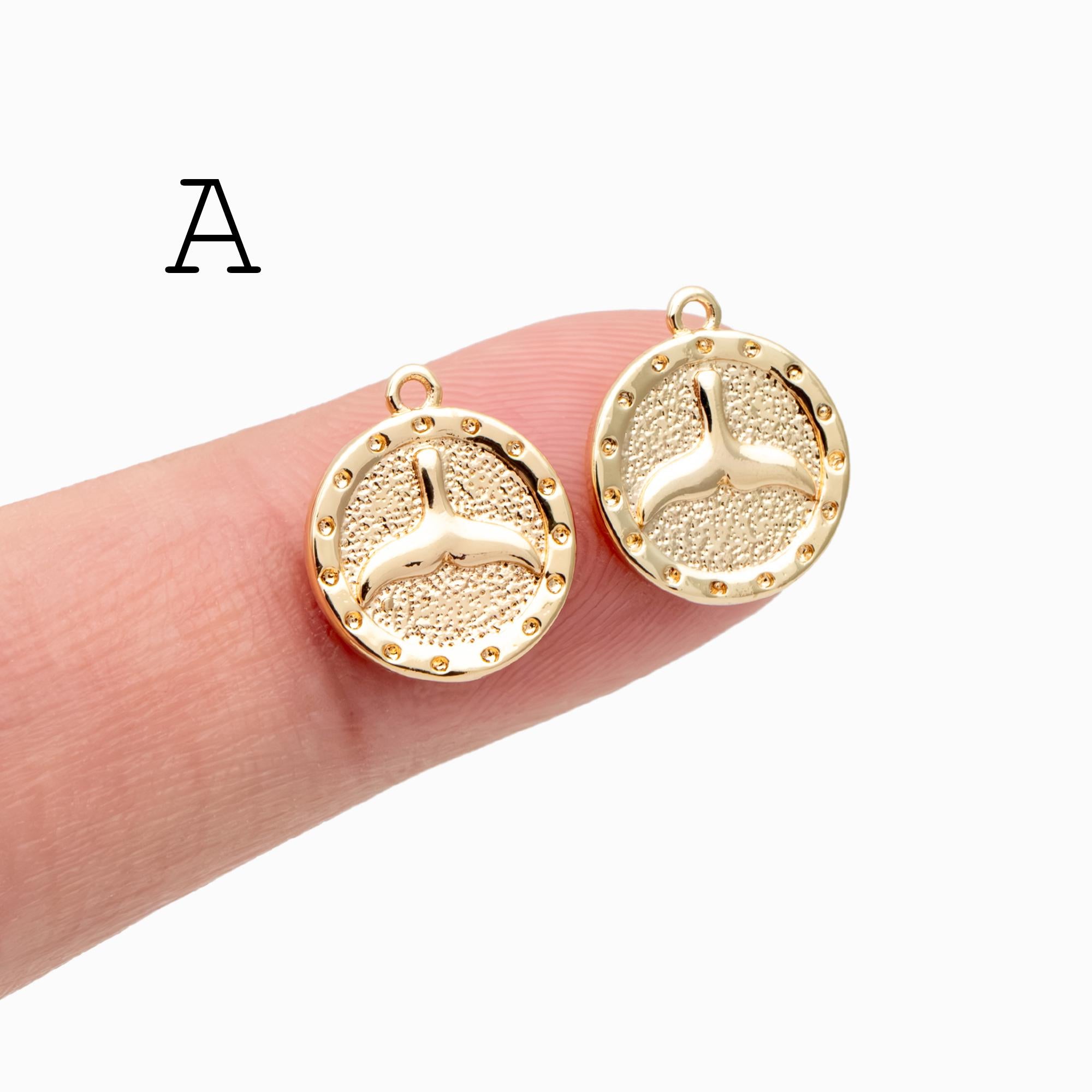 4pcs Gold Whale Tail Charms , Real Gold plated Brass, Mermaid Tail Pendants (GB-1156)