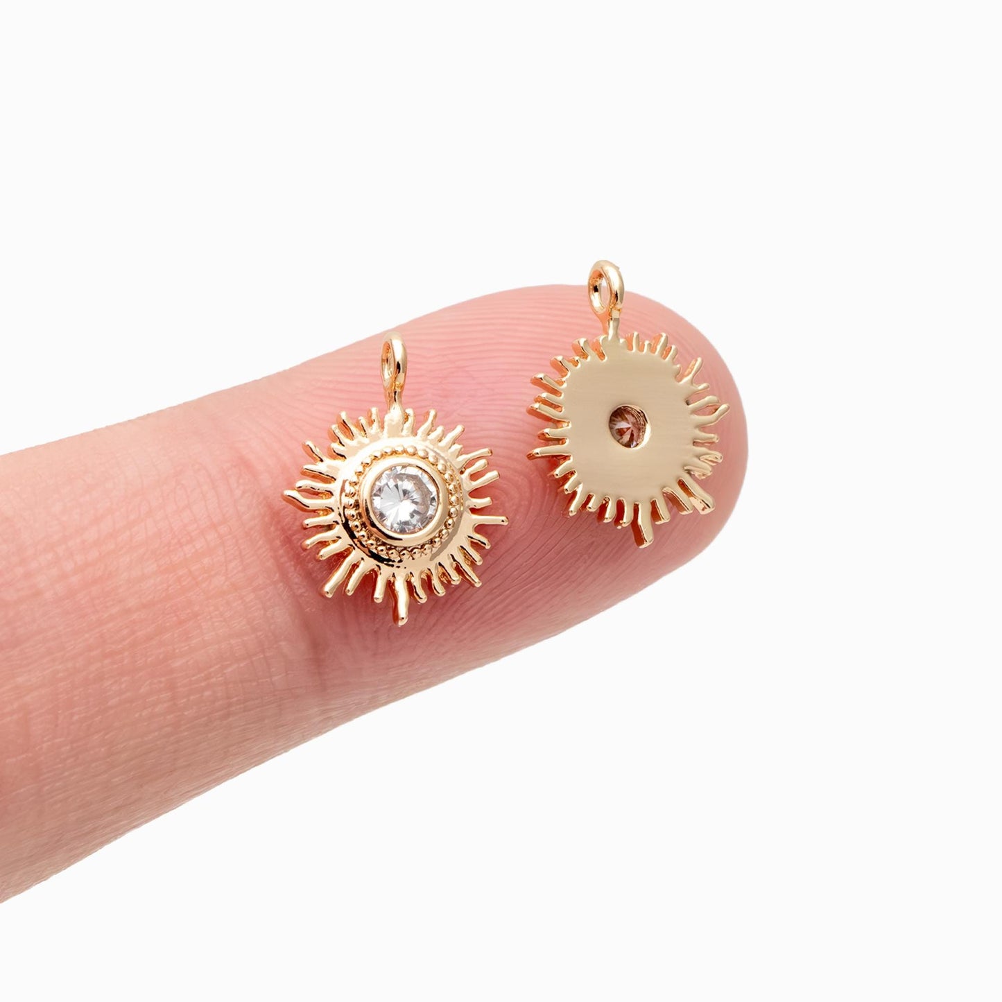 10pcs CZ Pave Gold Sun Charms 13x10mm, 18K Gold plated Brass Dainty Sun Pendants (GB-1658-C)
