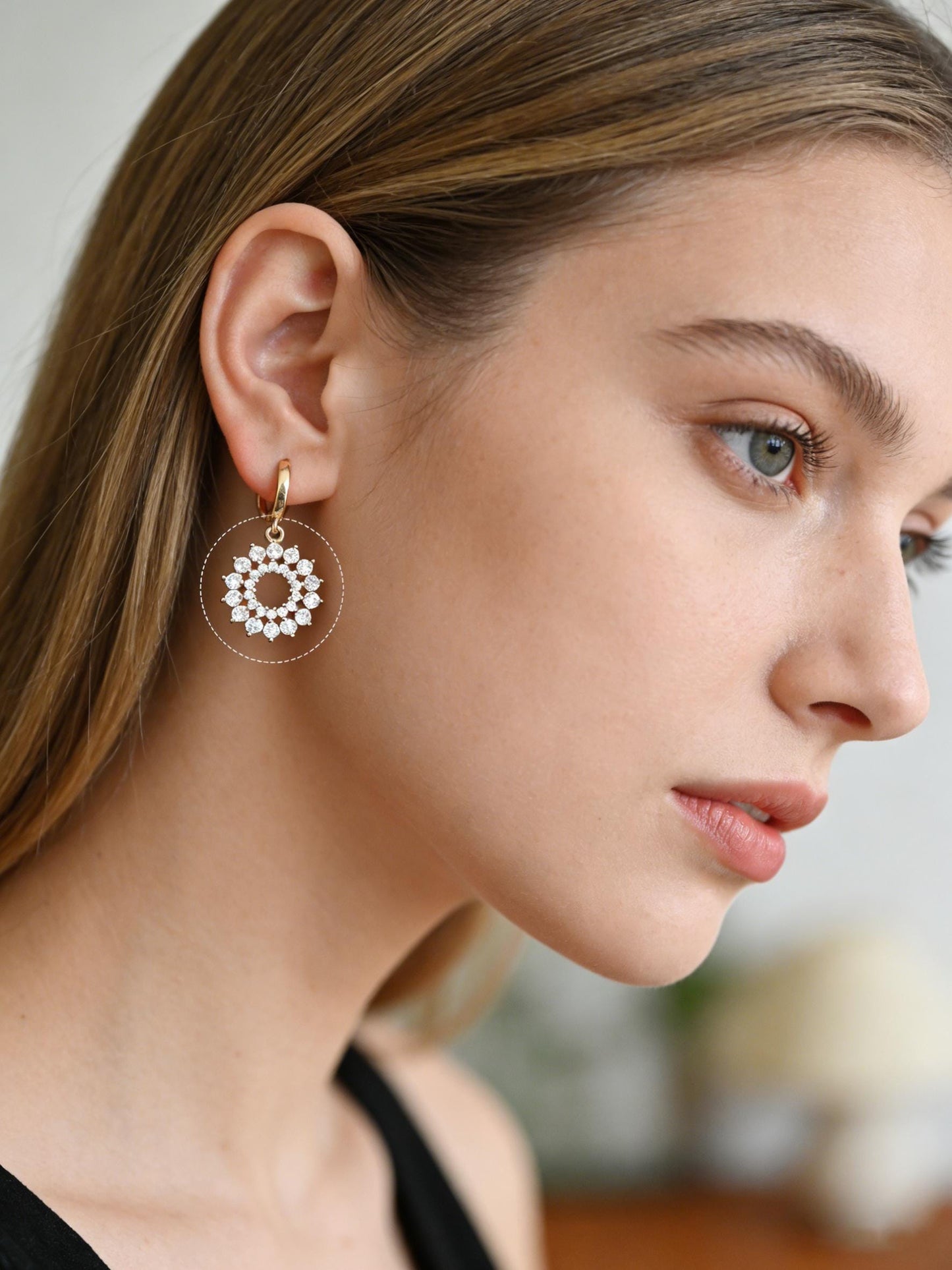4pcs CZ Pave Flower Charms, 18K Real Gold/ Rhodium plated Brass, Flower Earring Pendants (GB-3579)