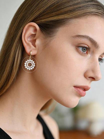 4pcs CZ Pave Flower Charms, 18K Real Gold/ Rhodium plated Brass, Flower Earring Pendants (GB-3579)