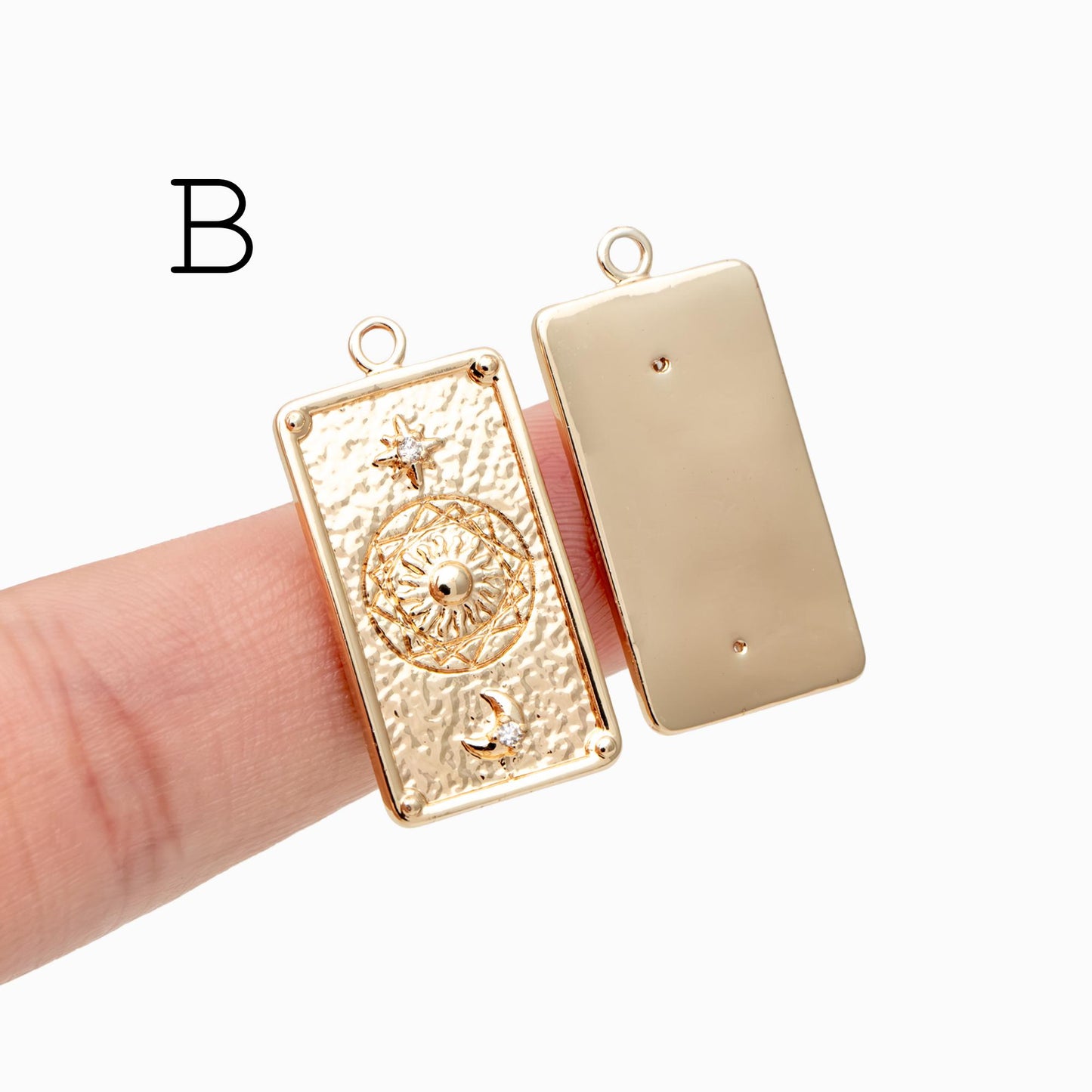4pcs Gold Sun Moon Star Charms, 18K Gold plated Brass, CZ Pave Celetial Pendants (GB-2991)