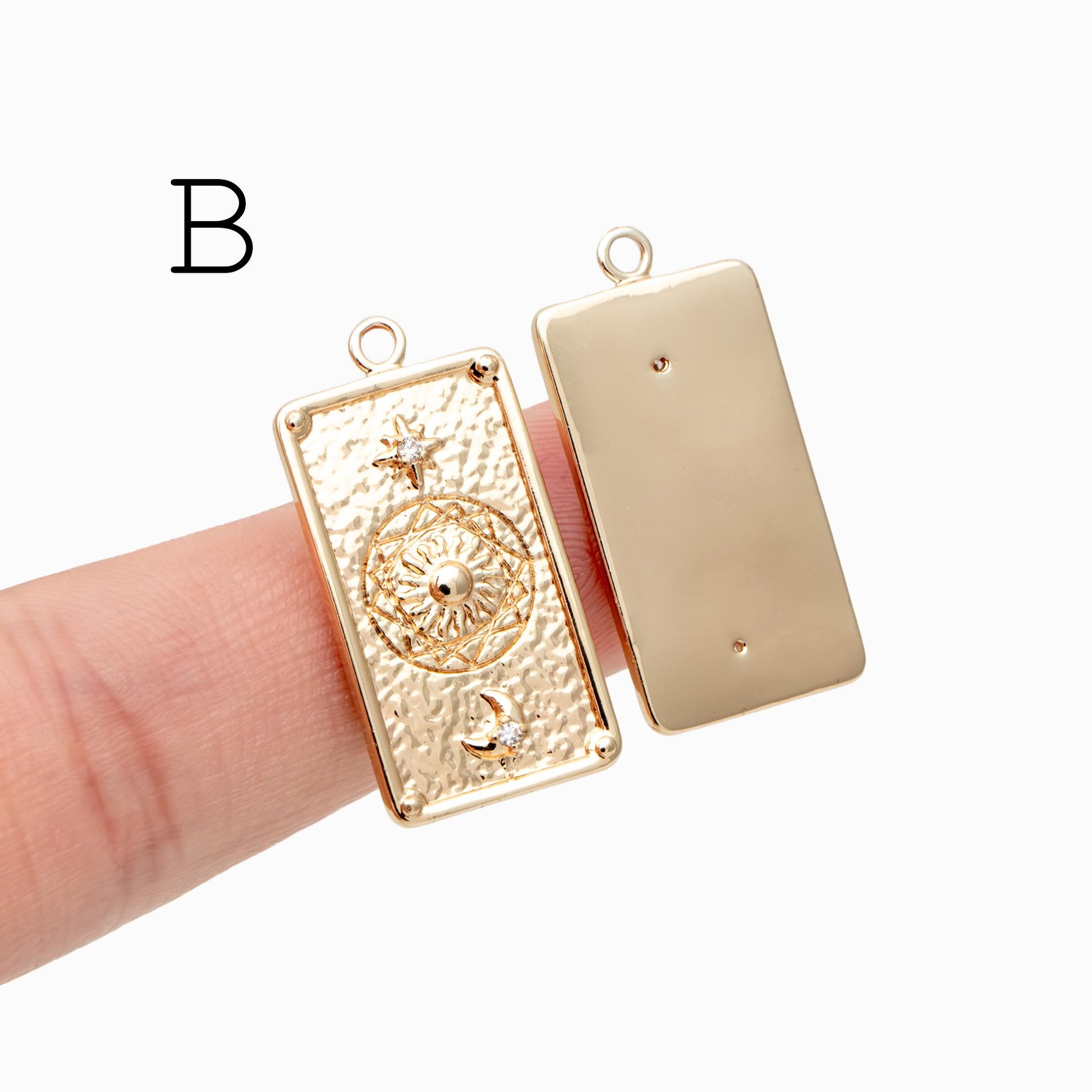 4pcs Gold Sun Moon Star Charms, 18K Gold plated Brass, CZ Pave Celetial Pendants (GB-2991)