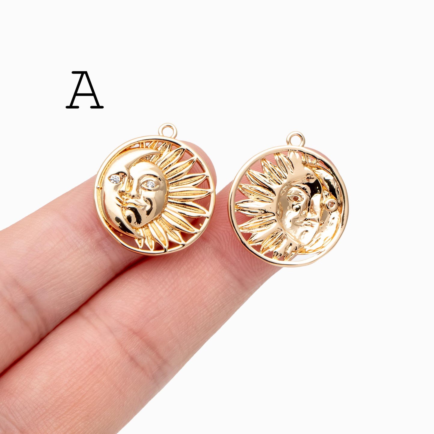 4pcs Gold Sun Moon Star Charms, 18K Gold plated Brass, CZ Pave Celetial Pendants (GB-2991)